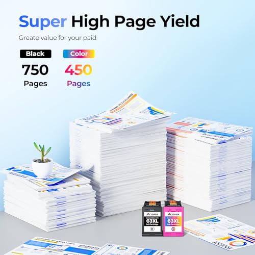 Image of 63XL Ink Cartridges Black and Color Compatible for HP Ink 63, High Yield for HP 63XL Ink Cartridge Combo Pack Work for OfficeJet 3830 4650 5255 5258 Envy 4520 4512 DeskJet 3630 1112 (1 Black,1 Color)