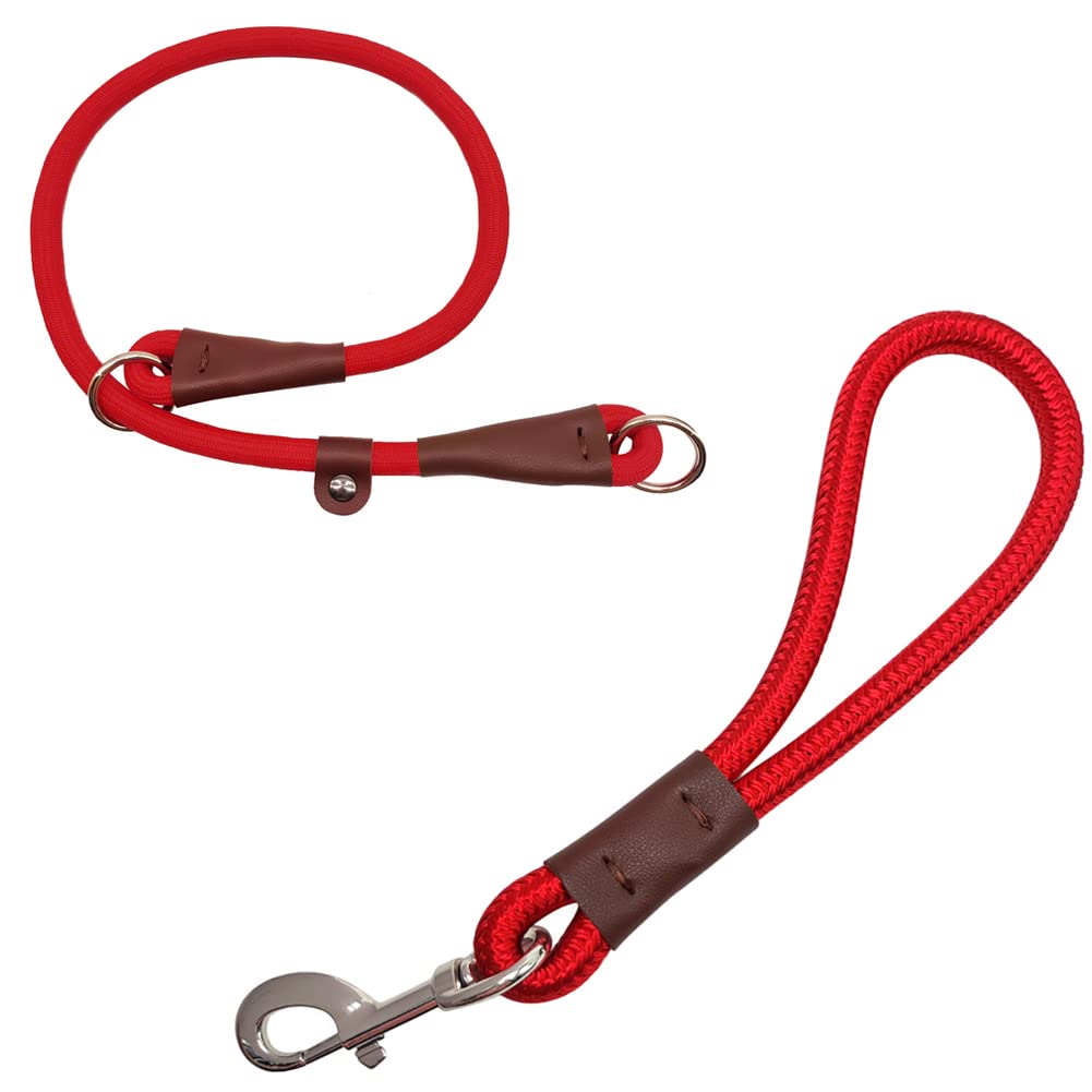 MayPawSlip Dog Collar + 12 Inch Short Dog Leash Red