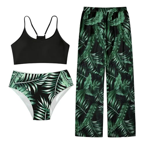 Bikini para adolescentes y niñas con estampado de flores tropicales y manta kit 2 piezas
