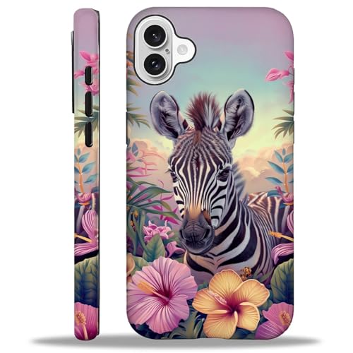 yicomon Compatible with iPhone 16 Plus Case, Baby Zebra Tropical Flowers Pattern Print Matte Phone Case Durable Fashion Funny Liquid Silicone Case Soft Anti-Scratch Shockproof Protective Cover