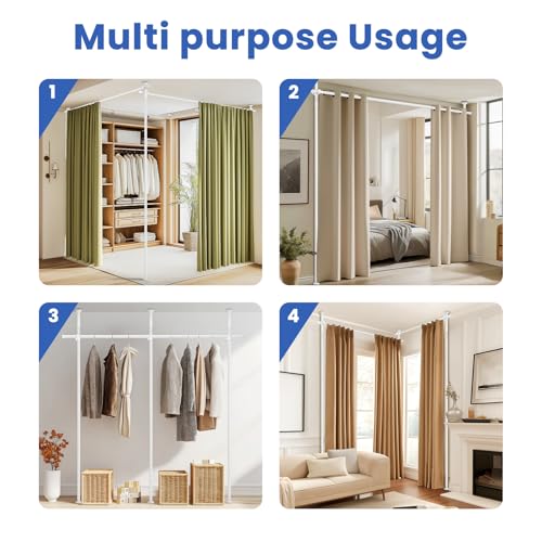 Image of Room Divider Curtain Rods No Drilling Wall Divider for Room Separation (W) 35-200inx(H) 43-120in Adjustable, Heavy Duty Partition Space Separator Freestanding, Curtains Not Included- White, 1 Pack