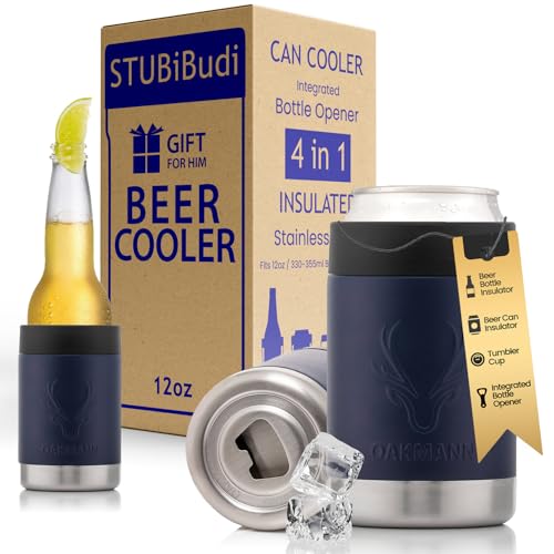 Image of Stainless Steel Beer Cooler With Bottle Opener, Vacuum Insulated Can Cooler 12 oz for Bottles Cans, 4-in-1 Universal Insulator Coozy for Bottles Cans, Best Beer Gifts for Men (Navy)