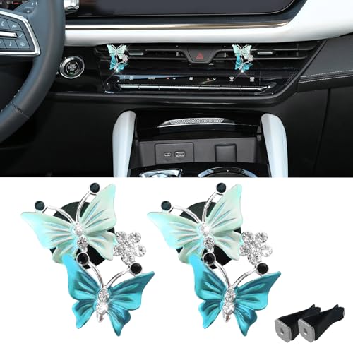 Image of 2PCS Car Air Fresheners Vent Clips, Butterfly Car Accessories, Sparkly Bling Dual Butterfly Auto Air Vent Clips, Automotive Cute Air Conditioning Outlet Decoration Universal for Women Girl
