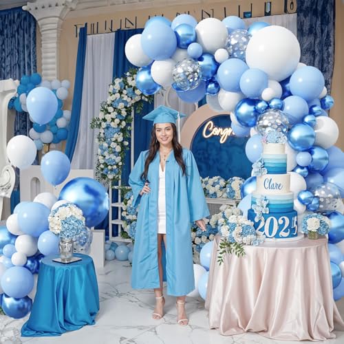 Image of Blue Balloon Arch Kit 86Pcs Pastel Blue White Balloons Garland Kit with Silver Confetti Balloon Metallic Macaron Light Birthday Party Balloons for Boys Men Baby Shower Graduation Party Decorations