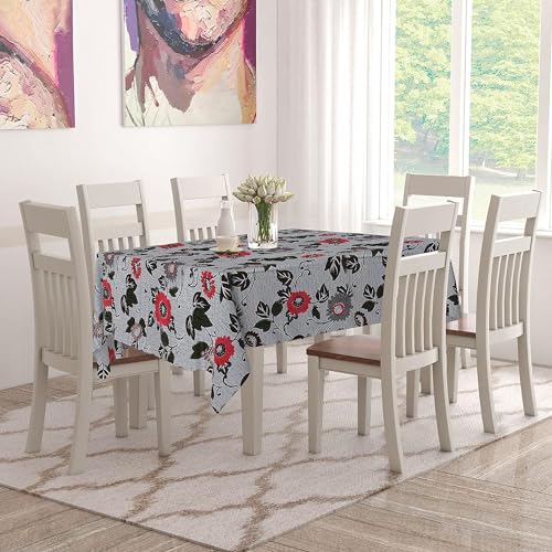 Image of PVC Self Design Waterproof Table Cover for Dining Table (6 Seater (54 inch x 78 inch), Grey, Red)