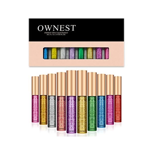 Ownest 10 Colors Liquid Glitter Eyeliner, Metallic Shimmer Glitter Eyeshadow, Long Lasting Waterproof Shimmer Sparkling Eyeliner Eye Shadow-10pcs