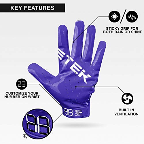 Elitetek Men's Football Gloves Rg-14 Super Tight Fitting Football Gloves - Easy Slip On Design No Wrist Strap For Men (Purple, Adult L) #TOP3