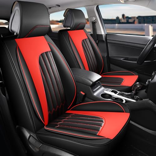 FREESOO Car Seat Covers Full Set, Faux Leather Automotive Seat Covers for Cars, Waterproof Protector Universal Car Seat Cover Fit for Most Sedan SUV Pick-up Truck (BlackRed)
