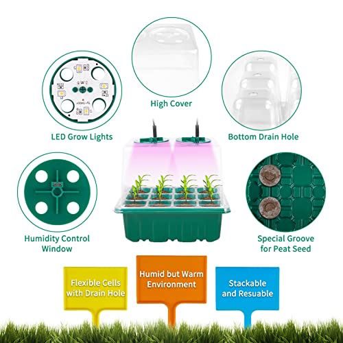 Cutever Seed Starter Tray Kit Plant - 4 Pack Herb Grow Pots Indoor With 2 Lights - Greenhouse For Vegetable Flower Tomato Seedling Germination Propagation Sprouting #TOP3