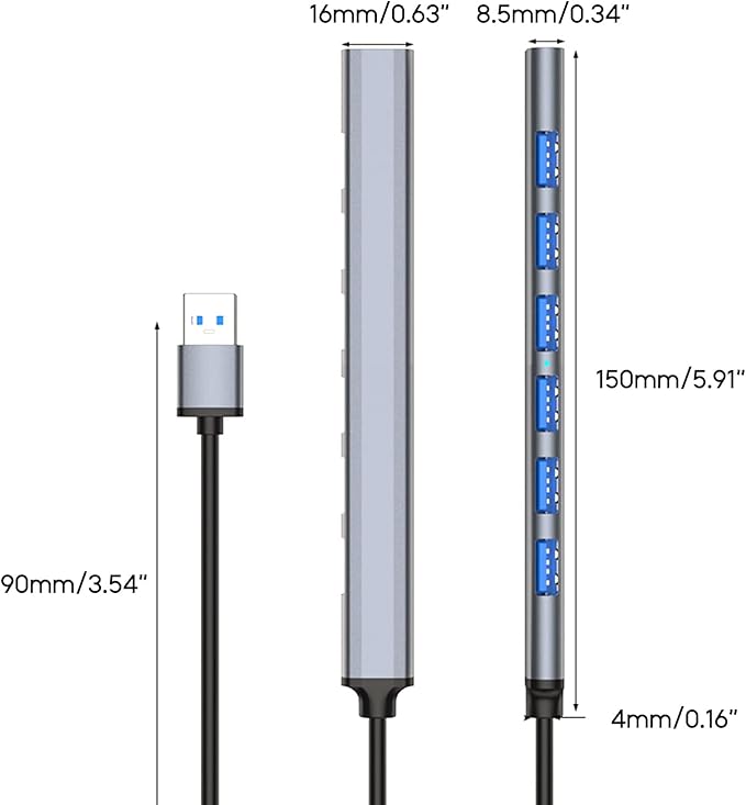 Hub USB 3.0 de 7 puertos Tipo C para computadora miniatura 5