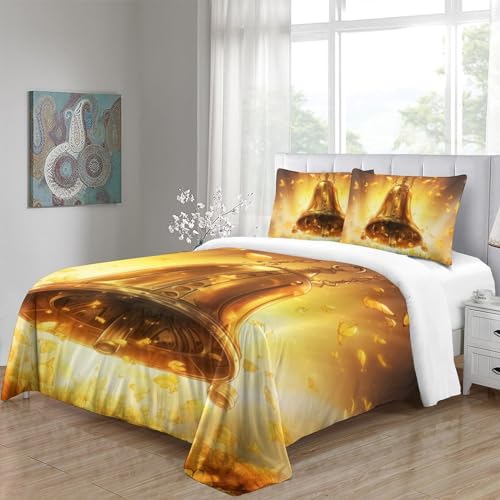 Housse de couette avec fermeture éclair double Bell imprimé 3D en microfibre anti-plis