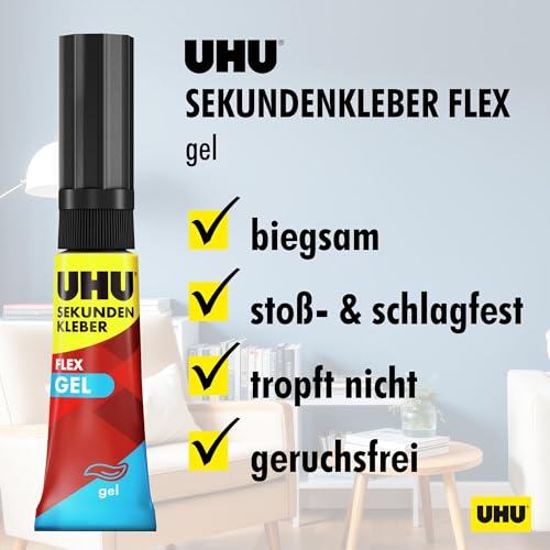UHU Sekundenkleber geruchsfrei SUPERFLEX, Tube, Flexibel und geruchsfrei,3 g