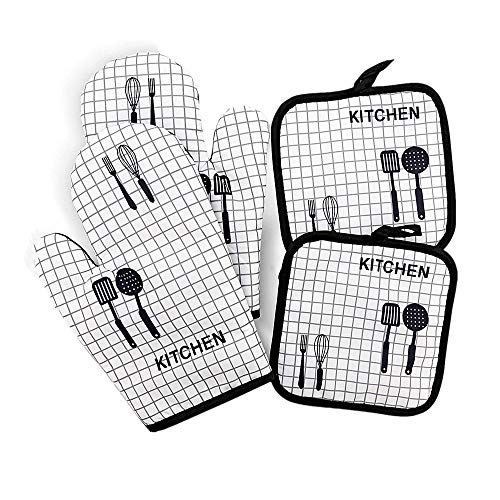 Voarge Ofenhandschuhe und Topflappen Set, Baumwollofenhandschuhe Küchenhandschuhe zum Kochen, Backen, Grillen, Professionelle hitzebeständige