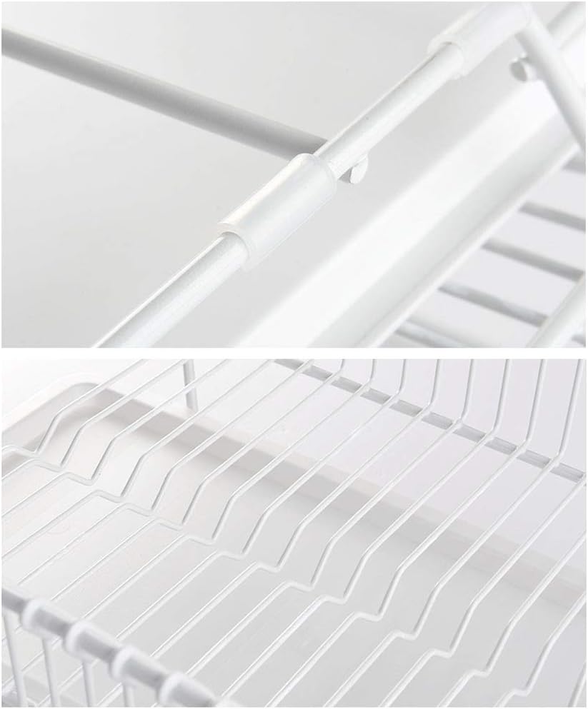 Metal Dish Drainer Rack Kitchen Dish Storage Rack, White Dish Rack Organizer with Removable Drip Tray, Simple Dish Drying Rack
