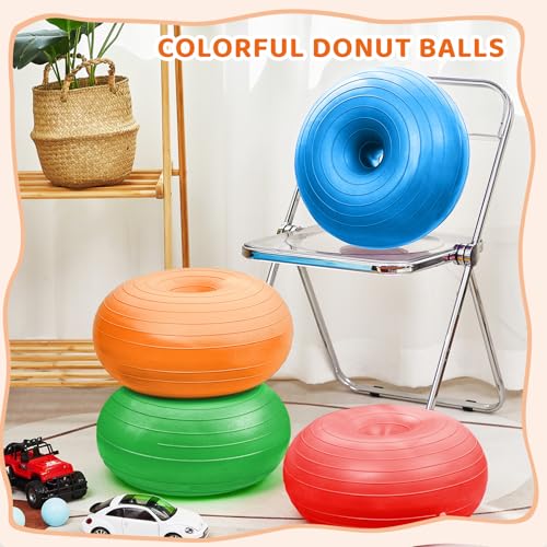Image of Lewtemi 4 Pcs Flexible Seating for Classroom Elementary 20 Inch Yoga Ball Chair Inflatable Donut Ball Chair with Inflator for Kids Student Sensory Balance Office Exercise(Rainbow Color)