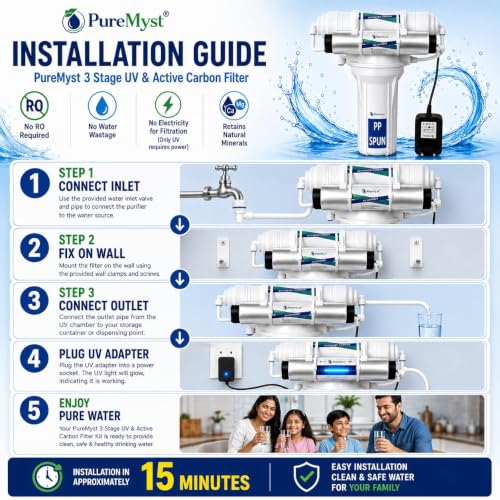 Image of 3 Stage Gravity Base Filter Without RO For Municipal Water With Active Carbon & UV Water Purifier