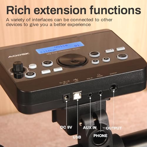 AODSK Electric Drum set for Adults Beginner with 225 Sounds and 15 Drum Kits,USB MIDI,Silent Mesh Drum Set with Heavy Duty Pedals,Contains Drum Throne,Drumsticks,Headphones,UAED-500