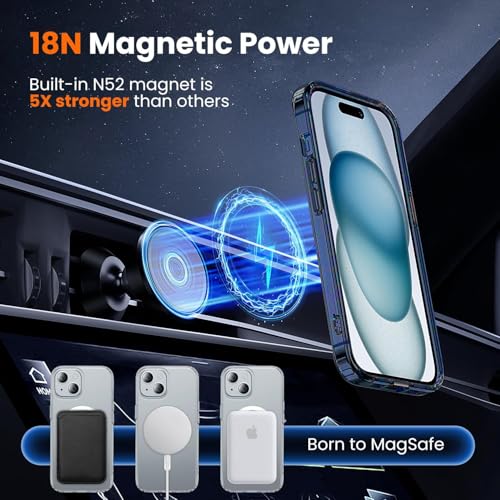 Image of VONZEE Translucent Clear Back Cover Compatible with (iPhone 15 Case)(2023), PC Shockproof Scratch Resistant, Non-Yellowing, Support Mag-Safe Wireless Magnetic Charging - Blue|6.1''