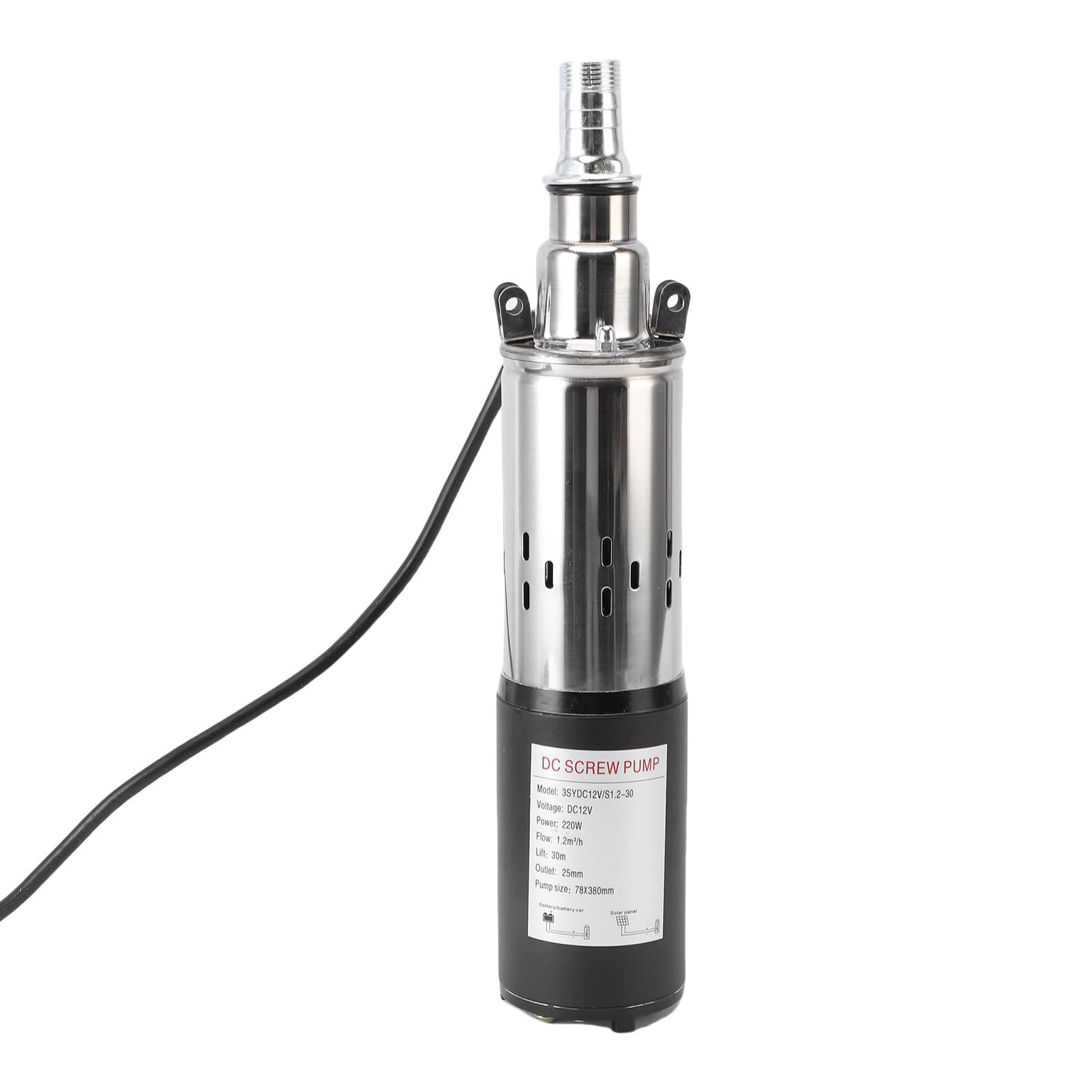 Topiky Bomba de Pozo Profundo de 12 V con Elevación de 30 M, Bomba de Agua Sumergible NPT de Salida de 3/4 Pulgadas y 1 Pulgada, de Tornillo Solar de Acero Inoxidable con Cable de Alimentación de 7 M
