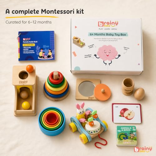 Image of Baby Toys for 6 to 12 Months Montessori Learning Kit | Wooden & Fabric Tummy Time Toys for Babies with Object Permanence Box | Fine Motor Skill Development & Early Education Playset