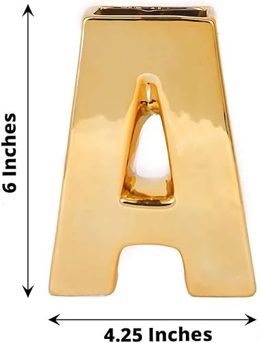 Vista 3 de Efavormart.com Efavormart - Florero de cerámica chapada en oro brillante de 6 pulgadas, con letra A, maceta, centro de mesa