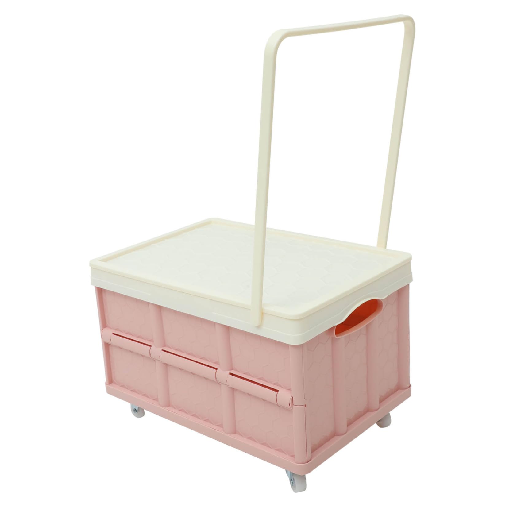 Caja de Almacenamiento con Ruedas Rosa, Plástico, Tapa y Diseño Plegable