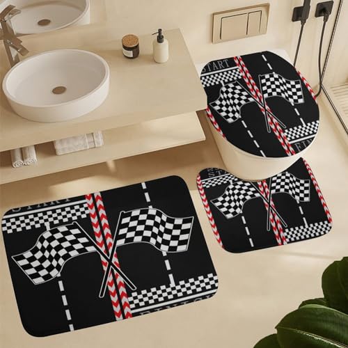 Fbmlbrb Brebasf Modern Racing Car For Bathroom Shower Curtains Sets With Rugs 4Pcs,Teens Extreme Sports Theme Race Car Start&Finish Checkered Flag Shower Curtains Sets  thumb #5