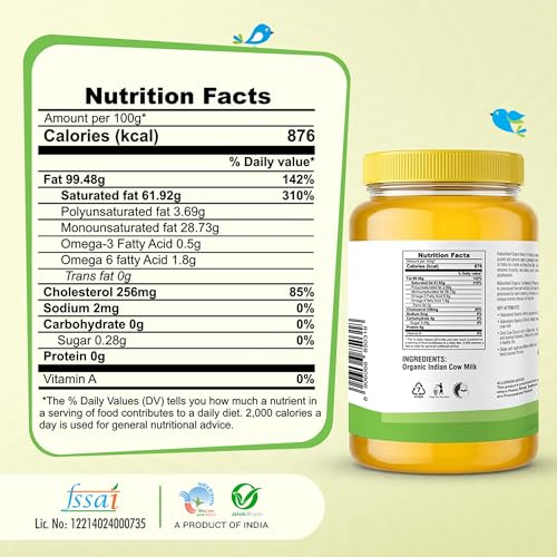 Image of Natureland Organics Premium Cow Ghee 1Ltr - 100% Organic Indian Cow Ghee - Billona Ghee 1ltr