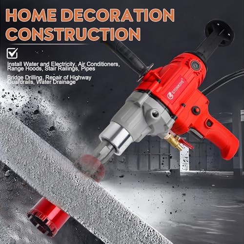 Diamond Core Drilling Machine, Handheld Dry and Wet Core Drill Rig, 1-1/4"Threaded Shaft, Equipped with Wet Drill Bits 1.25", 2.5", 3.25",4"and Water Pump Set, for Concrete Bricks and Stones