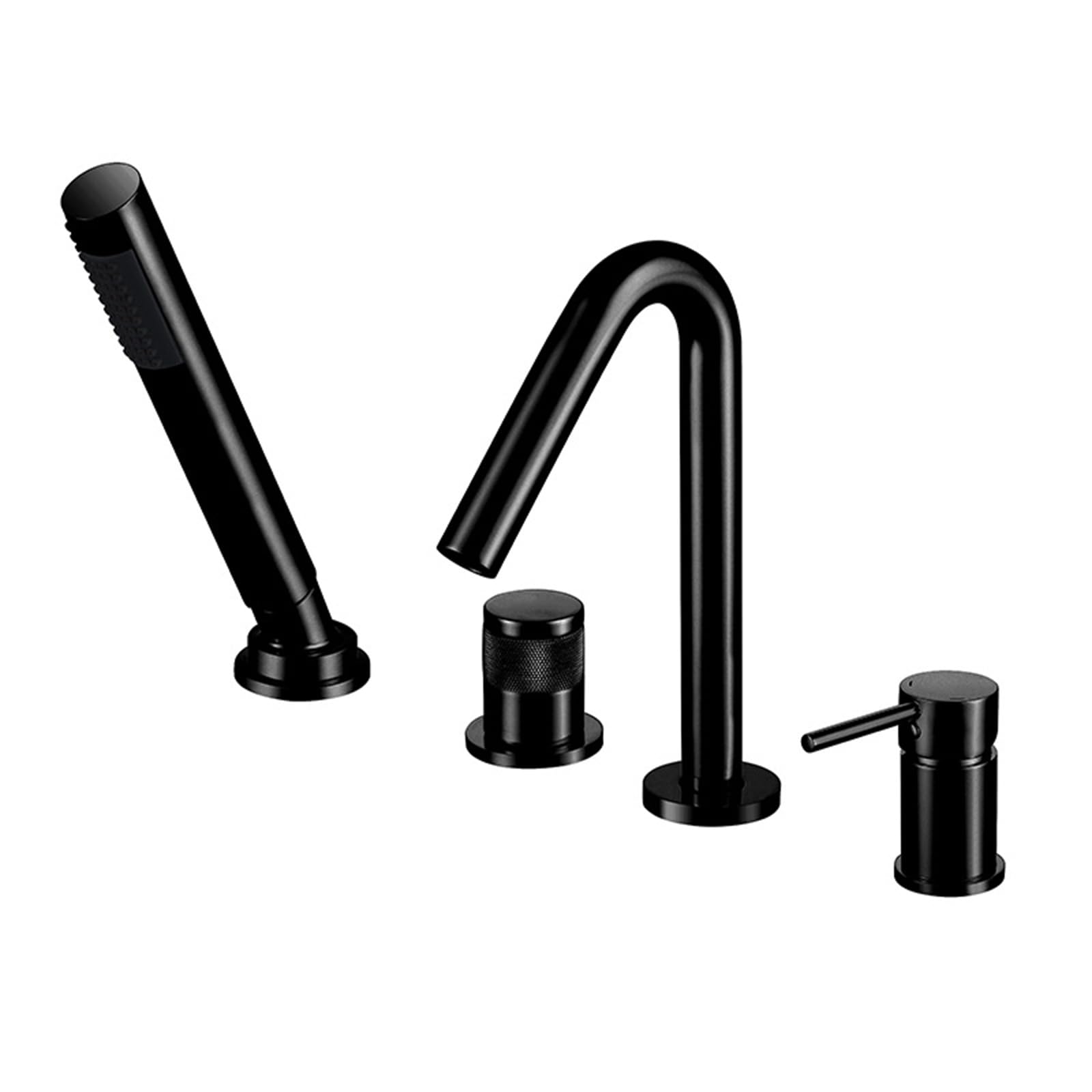 SnamicE Bath Mixer Taps with Shower Black 4 Tap Hole Bath Shower Mixer Tap and Shower Kit Bathtub Tap,Black