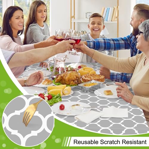 Image of Smiry Rectangle Table Cloth, Flannel Backed Vinyl Tablecloth, 60 inchx120 inch | Waterproof Plastic Tablecloths, Wipeable Table Cover for Dining, Indoor and Outdoor (Light Grey)