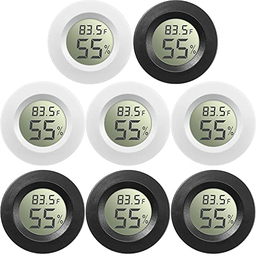 8 Pieces Mini Hygrometer Thermometer Round Digital Humidity Gauge Monitor Electronic Humidity Temperature Meter LCD Display Indoor Outdoor Hygrometer Thermometer for Home Kitchen (Black, White)