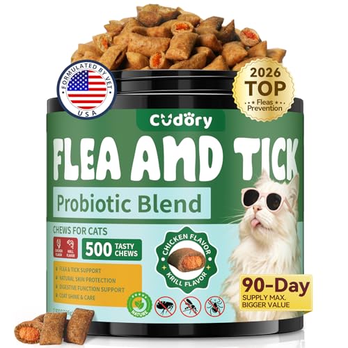 Flea and Tick Prevention for Cats, 500 Cat Flea Treatment with Probiotics Chewables, Crunchy &...