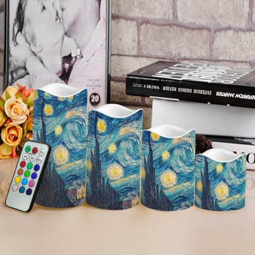 Image of Starry Night Plastic Flameless Candles with Remote Control and Timer LED Flickering Battery Electric Pillar Candles for Table Decoration