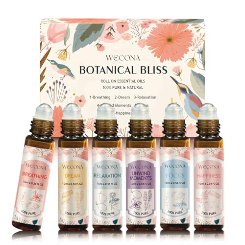 Wecona Aromatherapy Essential Oil Roll-On Set – 6x10ml Essential Oil Blends with Roller Bottles, Portable Essential Oils for Diffusers for Home,Relaxing Gift for Women & Men