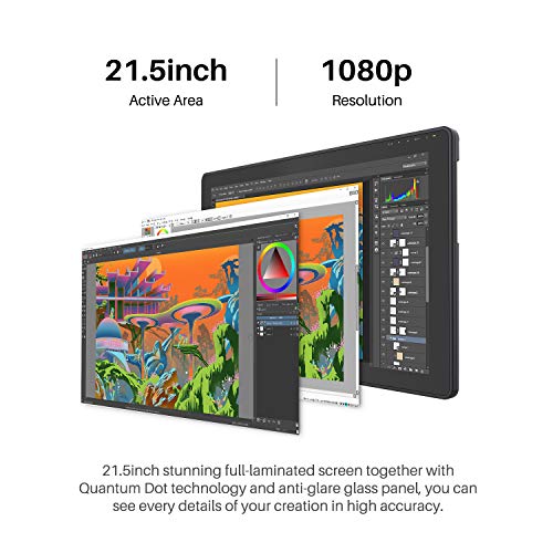 Huion Kamvas 22 Plus Qled Drawing Tablet With Full-Laminated Screen Usb-C Connection 140% Srgb Tilt, 21.5 Inch Graphics Art Tablet For Artist & Designer, Work With Mac, Windows, Linux & Android #TOP1