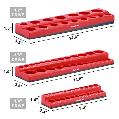 Image of Mayouko 6 Pieces SAE&Metric Magnetic Socket Organizer, 1 /4 Inch, 3 /8 Inch, 1 /2 Inch Socket Holders, Stores 143 Pieces of Standard (Shallow) and Deep Sockets