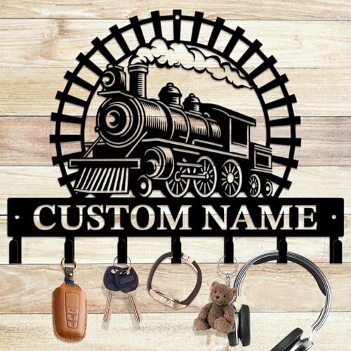 Casebrick Personalized Custom Train Metal Wall Keys Hooks,Clothes Hooks Train Art coat racks,door holder,Black Train decorations for home,Entrance doors,Hallway, Bedroom,Keys,Hats (Style B)