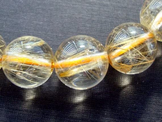 LKBEADS Złoty kwarc rutylowany gładkie okrągłe koraliki, sznurek 10-10,5 mm - 7,5-8"
