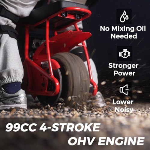 FRP GMB100 Mini Bike, 99 CC 4 Stroke for Adults, 3 HP Gas Powered Dirt Bike, Off Road Motorcycle With LED Headlight and Neck Gaiter, Up to 24 Mph, Weight Support Up to 185 LBS (RED)