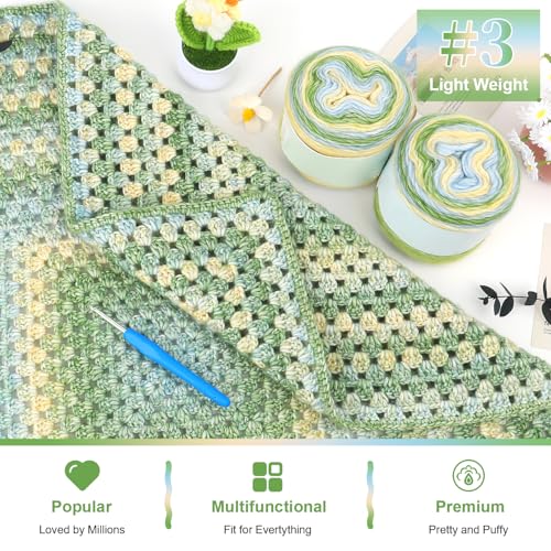 Image of Aeelike Gradient Yarn for Crocheting, Soft Ombre Fairyland Yarn # 3 Light Weight with Vibrant Colors 6 x 100g (3.52 oz) 245m (267 Yards) for DIY Making Colorful Blanket Scarves Hat, Green Gradient