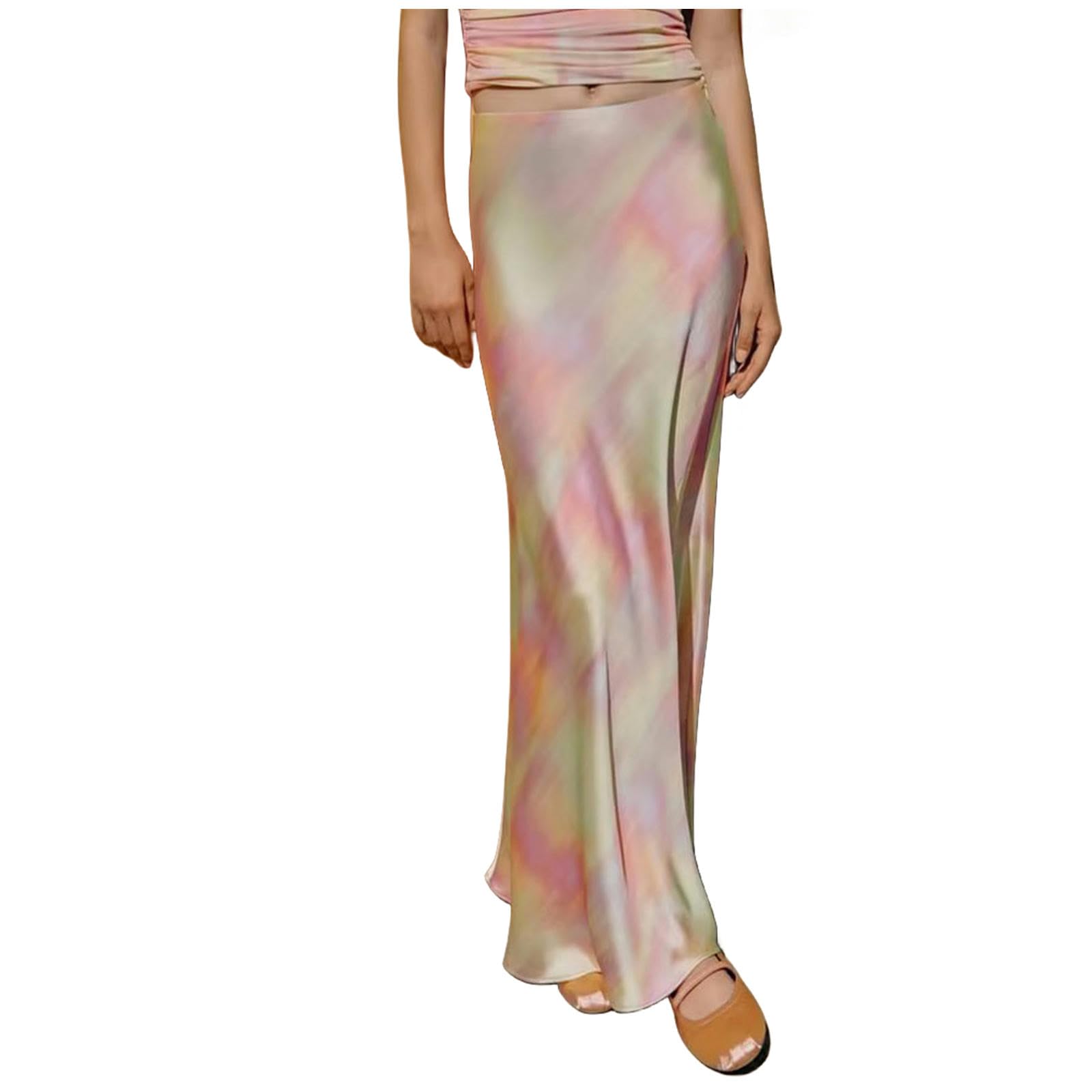 NOGRAX Długa spódnica damska letnie satynowe spódnice moda tie-dye zamek błyskawiczny damska elegancka ulica spódnica do kostek odzież