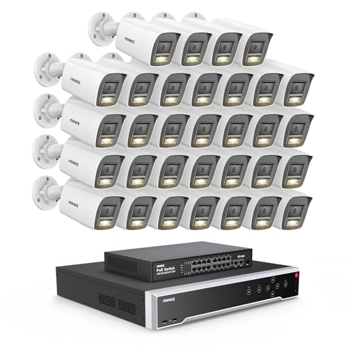 ANNKE Juego de cámaras de vigilancia PoE H.265+ NVR de 32 canales, 12 MP, detección de personas AI, 32 cámaras IP de seguridad de 4 K/8 MP, grabación de 24/7 para el hogar y el trabajo, EXIR de 100