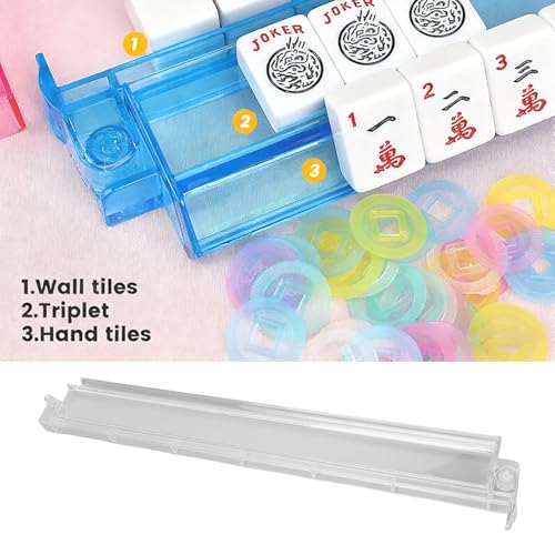 Soportes transparentes para azulejos Mahjong con empujadores integrados para juego universal 5