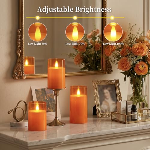 Image of Homemory Orange Flameless Candles Realistic Flickering with Remote for Fall | Halloween Candles Battery Operated with Timer, LED Fake Electric Pillar Candles for Home, Holiday Decor, Set of 3