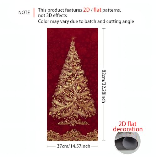 Image of 2 PC Trash Can Sticker 14.57 x 32.28 Inch Christmas Tree Gift Box Vinyl Sticker with Gold Ornament Snowflake and Red Background Pattern for Outdoor Garbage Bin Garden Yard Decor