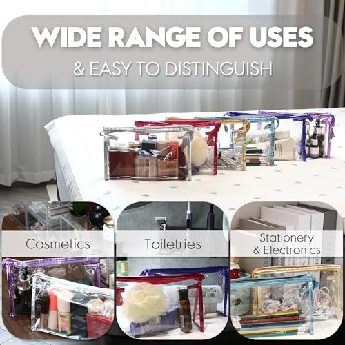 Sea Team 6-Pack Transparent Waterproof Makeup Bags with Zipper, Clear Vinyl Plastic Cosmetic Case, Portable Travel Toiletry Pouch, Organizer, Pencil Case (Colorful, Small/8.9")4