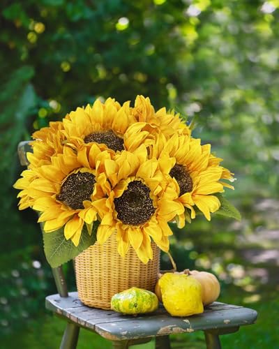10PCS Sunflowers Artificial Flowers, Fake Silk Sunflower with Long Stem, Artificial Sunflowers for Fall Home Decor, Baby Shower, Wedding Decor and Cemetery Flowers Decor image 5