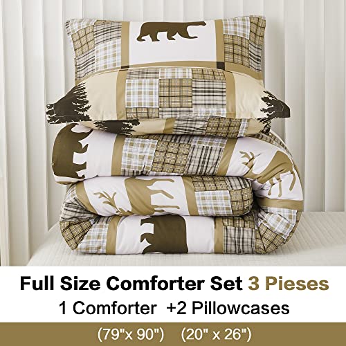 Andency Plaid Patchwork Bear Comforter Set Full (79X90Inch), 3 Pieces(1 Red Black Comforter And 2 Pillowcases) Bear Paw Comforter, Soft Lightweight Microfiber Rustic Lodge Bedding Comforter Set #TOP3