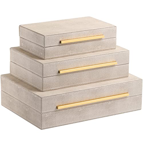 Xigexige Ivory Shagreen Box Leather Set Of 3 Large Modern Decorative Nesting Jewelry Boxes, Stackable Decorative Storage Boxes With Lids For Home Decor Jewelry Box For Womens Mens Jewelry Organizer #TOP1